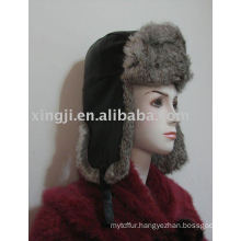 chinchilla rabbit fur natural grey color with cloth on the top russian fur hat